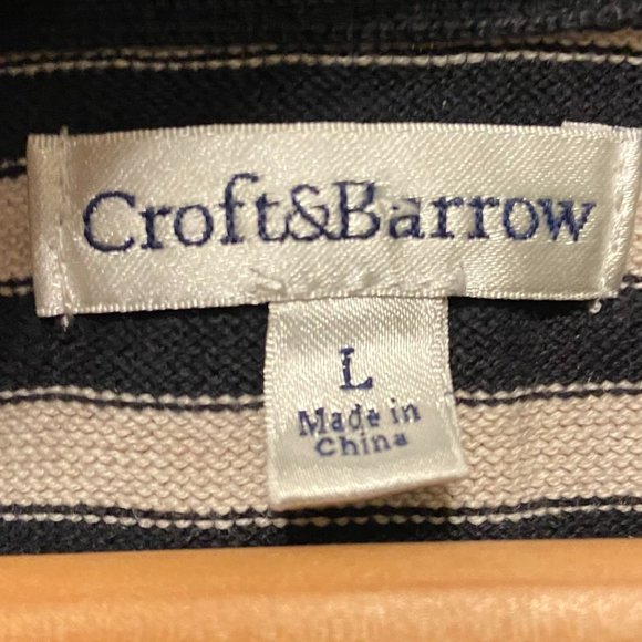 Croft & Barrow Long Sleeve black and cream Striped V-Neck Sweater, size L - Picture 4 of 5